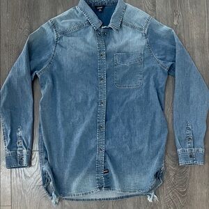 Buffalo David Bitton blue Denim distressed oversized Shirt size small